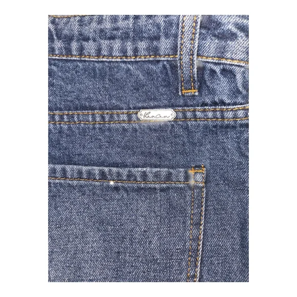 KanCan Blue Denim Jean Skirt Distressed Raw Frayed Hem Line‎ Womens Size M - Picture 3 of 8